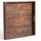 KINWELL Square Black Walnut Wood Serving Tray Ottoman Tray with Handles