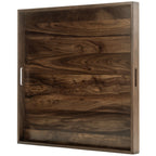 KINWELL Square Black Walnut Wood Serving Tray Ottoman Tray with Handles