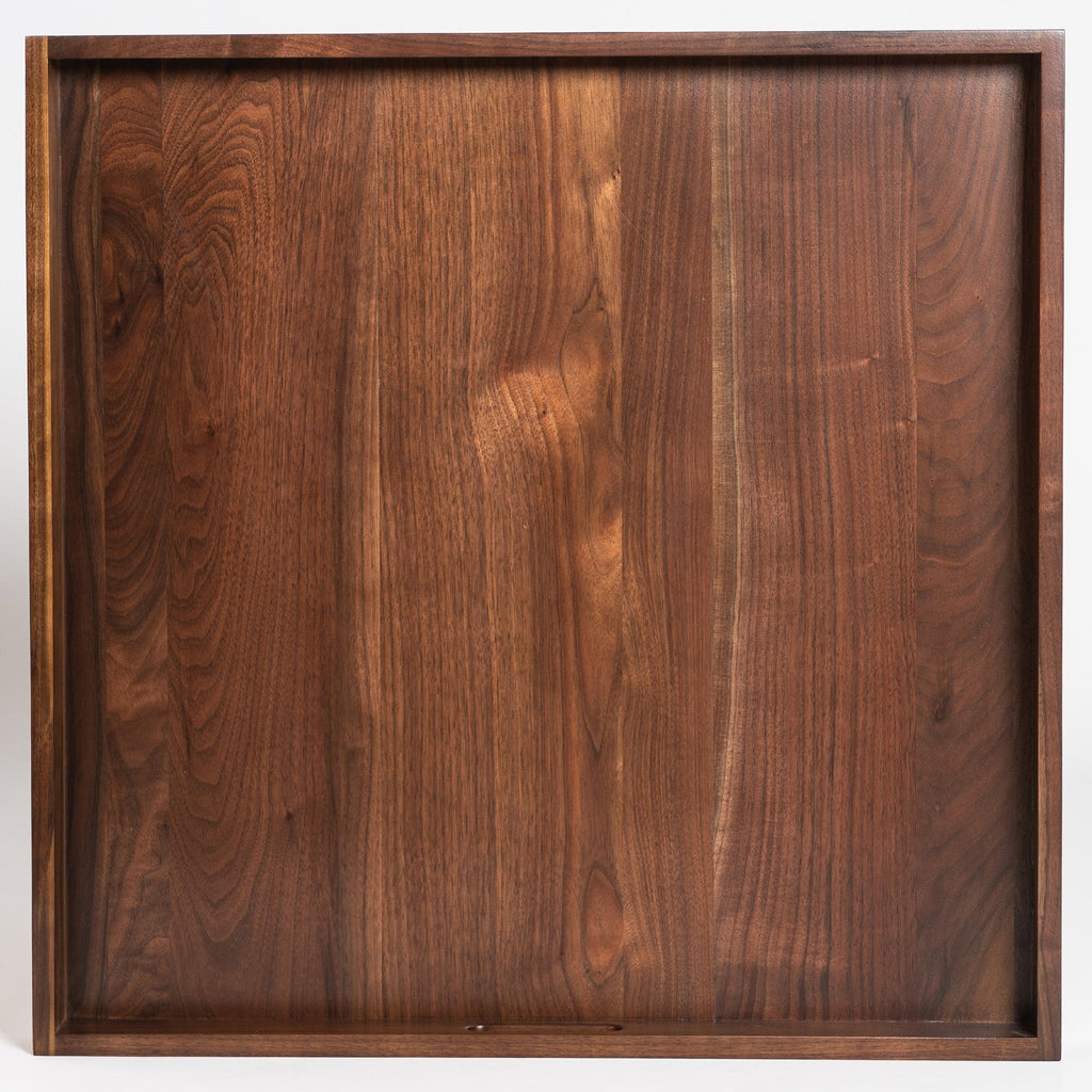 KINWELL Square Black Walnut Wood Serving Tray Ottoman Tray with Handles