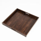KINWELL Square Black Walnut Wood Serving Tray Ottoman Tray with Handles