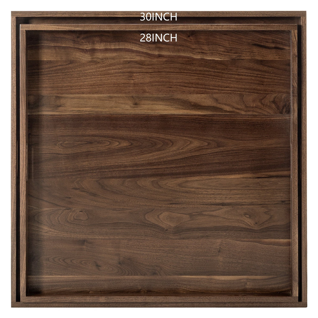 KINWELL Square Black Walnut Wood Serving Tray Ottoman Tray with Handles