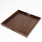 KINWELL Square Black Walnut Wood Serving Tray Ottoman Tray with Handles