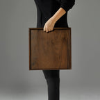 KINWELL Square Black Walnut Wood Serving Tray Ottoman Tray with Handles