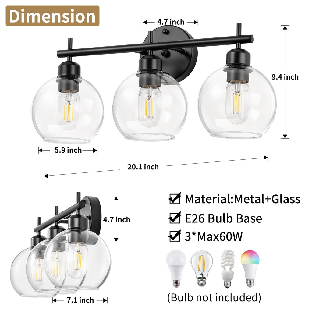 Starsky 4-Lights Modern Dimmable Bathroom Vanity Light with Globe Glass Shade