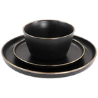 Stoneware Dinnerware 16 Piece Set in Black with Gold Rim