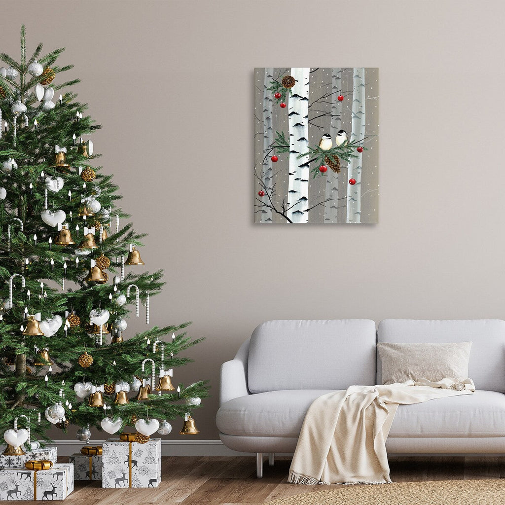 Stupell Birds and Holiday Ornaments Birch Tree Forest Canvas Wall Art