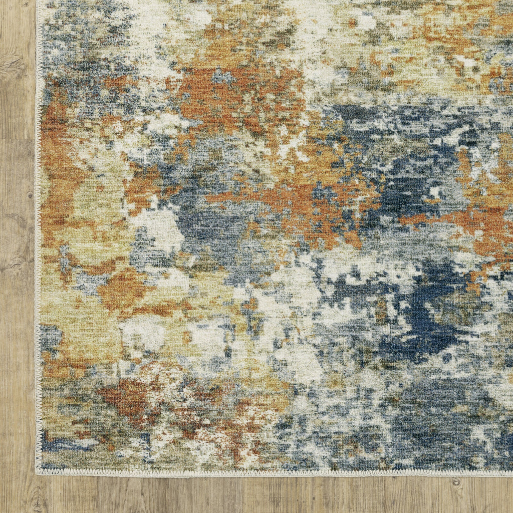 Vista Home Marissa Washable Contemporary Abstract Orange/ Blue Indoor Area Rug