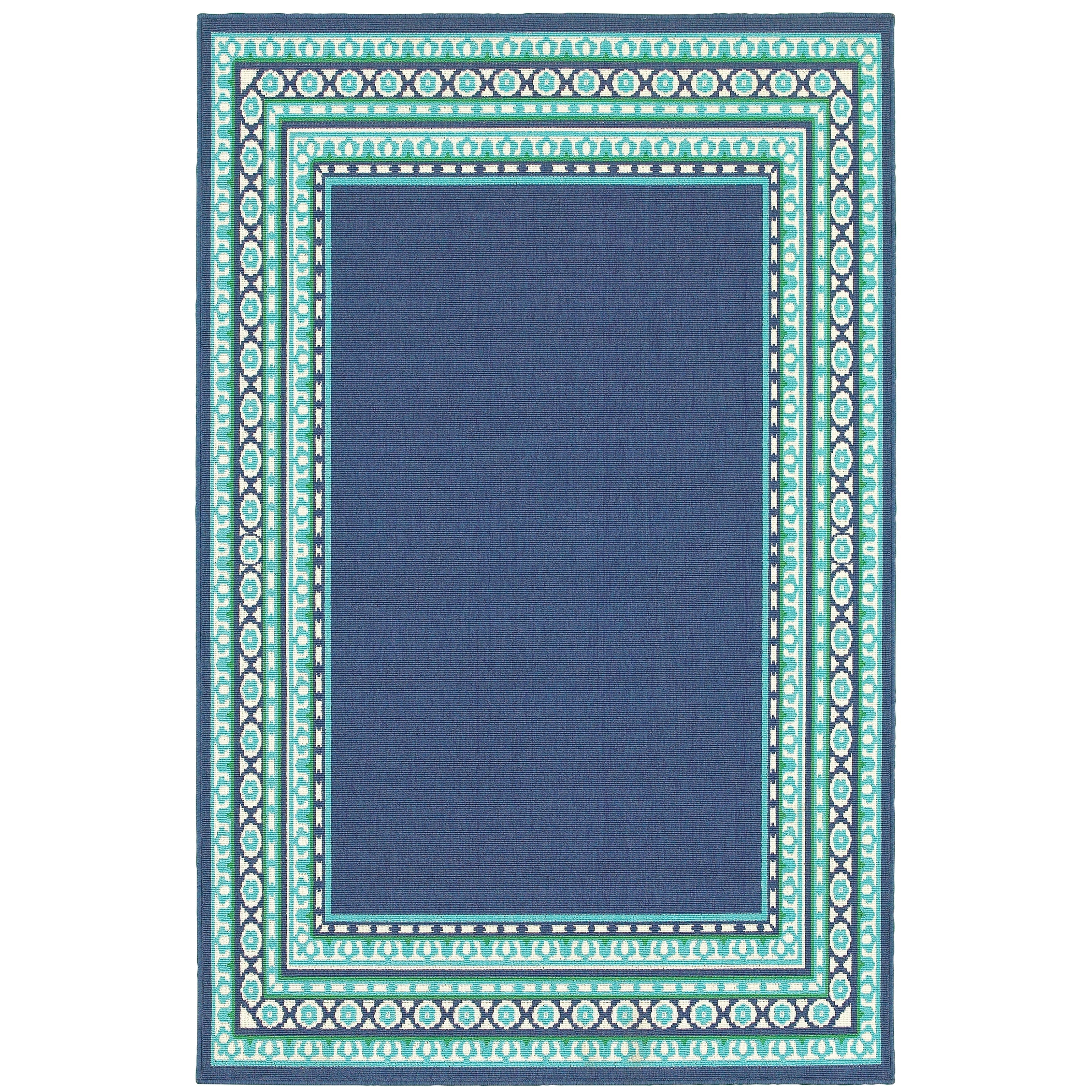 Style Haven Martinque Green Bordered Navy Indoor/ Outdoor Area Rug~