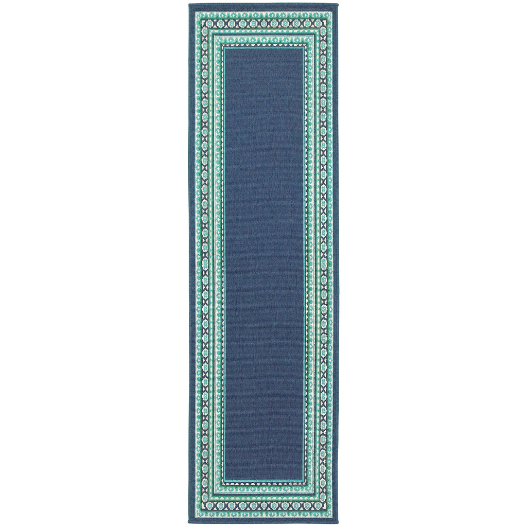Style Haven Martinque Green Bordered Navy Indoor/ Outdoor Area Rug~