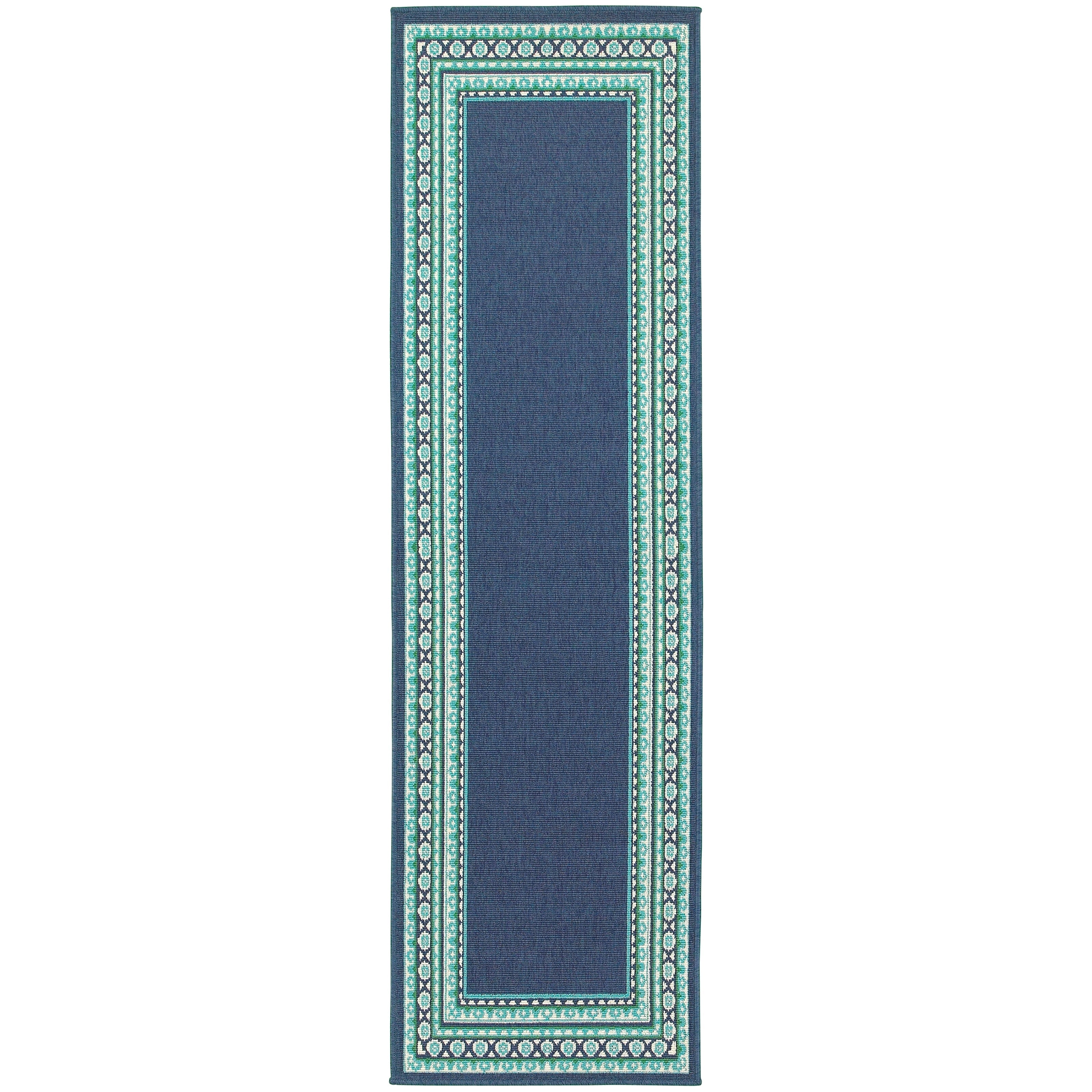 Style Haven Martinque Green Bordered Navy Indoor/ Outdoor Area Rug~