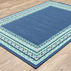 Style Haven Martinque Green Bordered Navy Indoor/ Outdoor Area Rug~