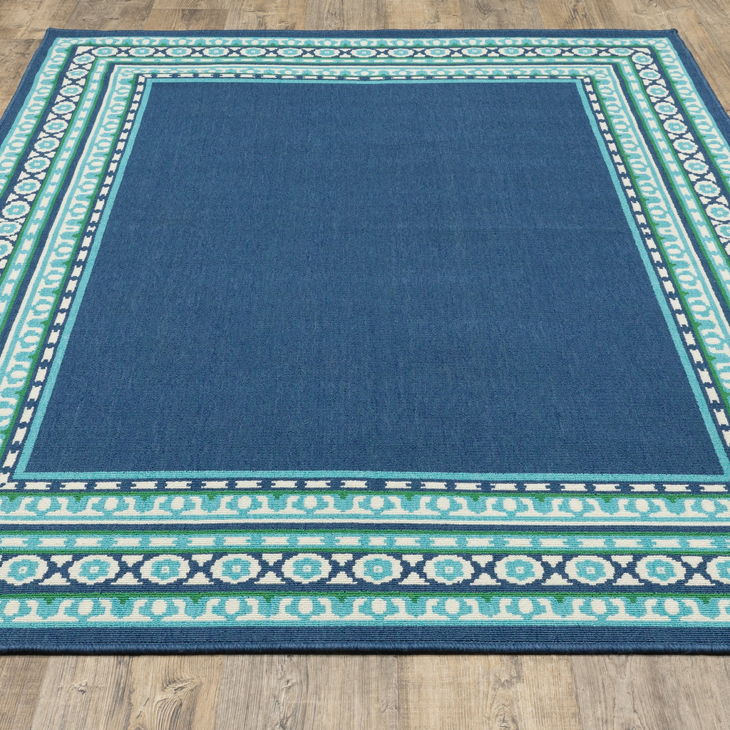 Style Haven Martinque Green Bordered Navy Indoor/ Outdoor Area Rug~