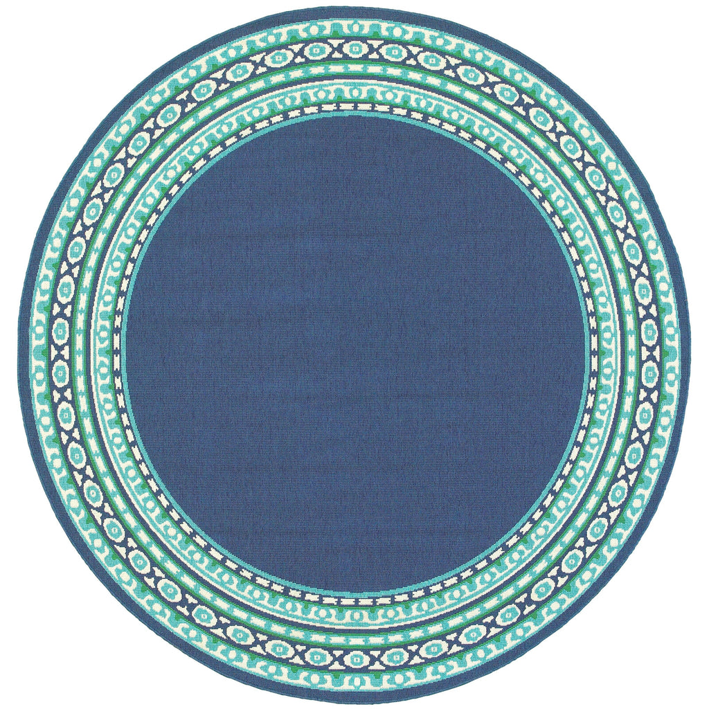 Style Haven Martinque Green Bordered Navy Indoor/ Outdoor Area Rug~
