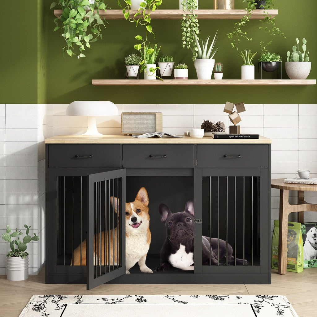 Stylish Wooden Dog Crate Furniture with Storage, 3 Drawers