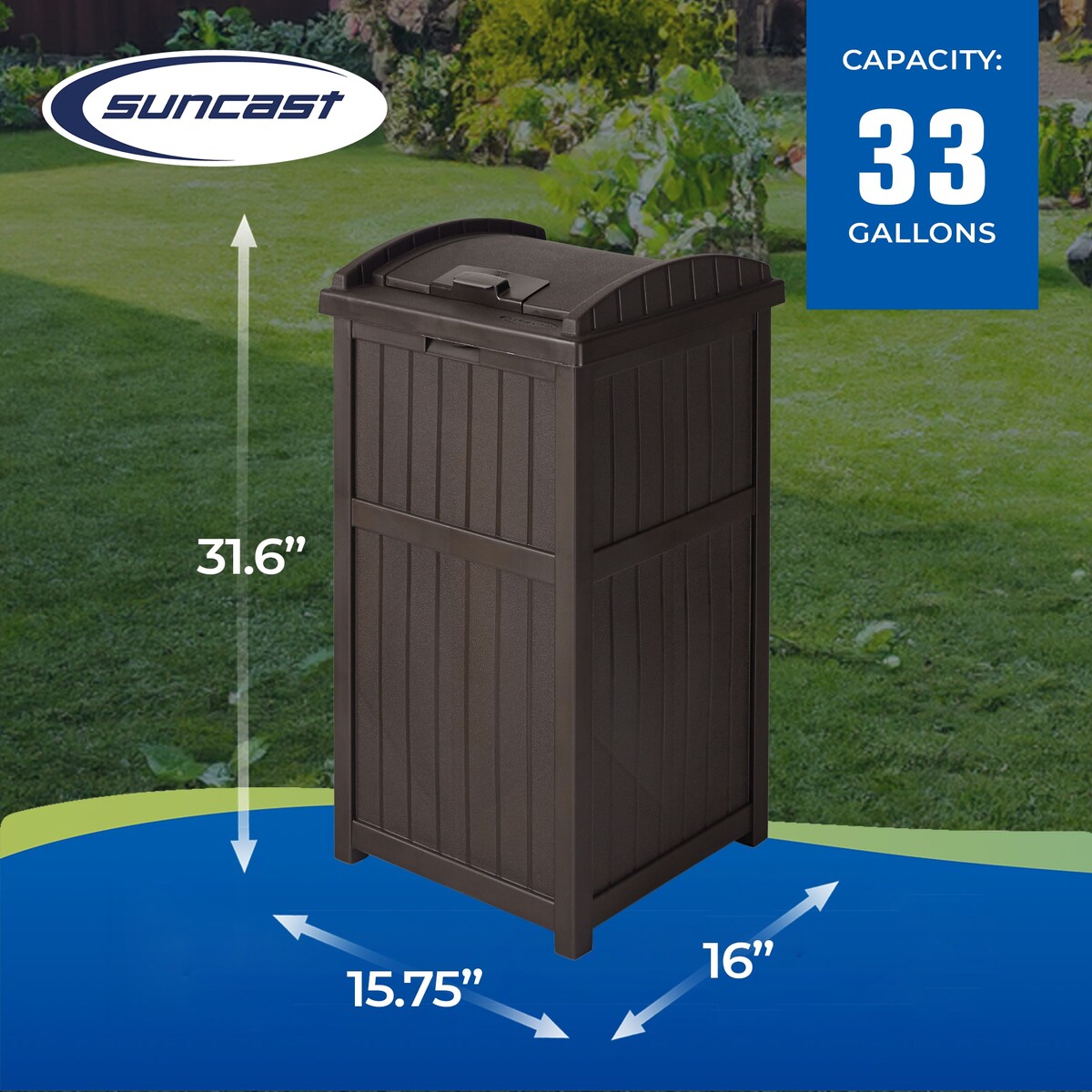 Suncast 30 Gallon Hideaway Trash Waste Bins for Outdoor, Cyberspace