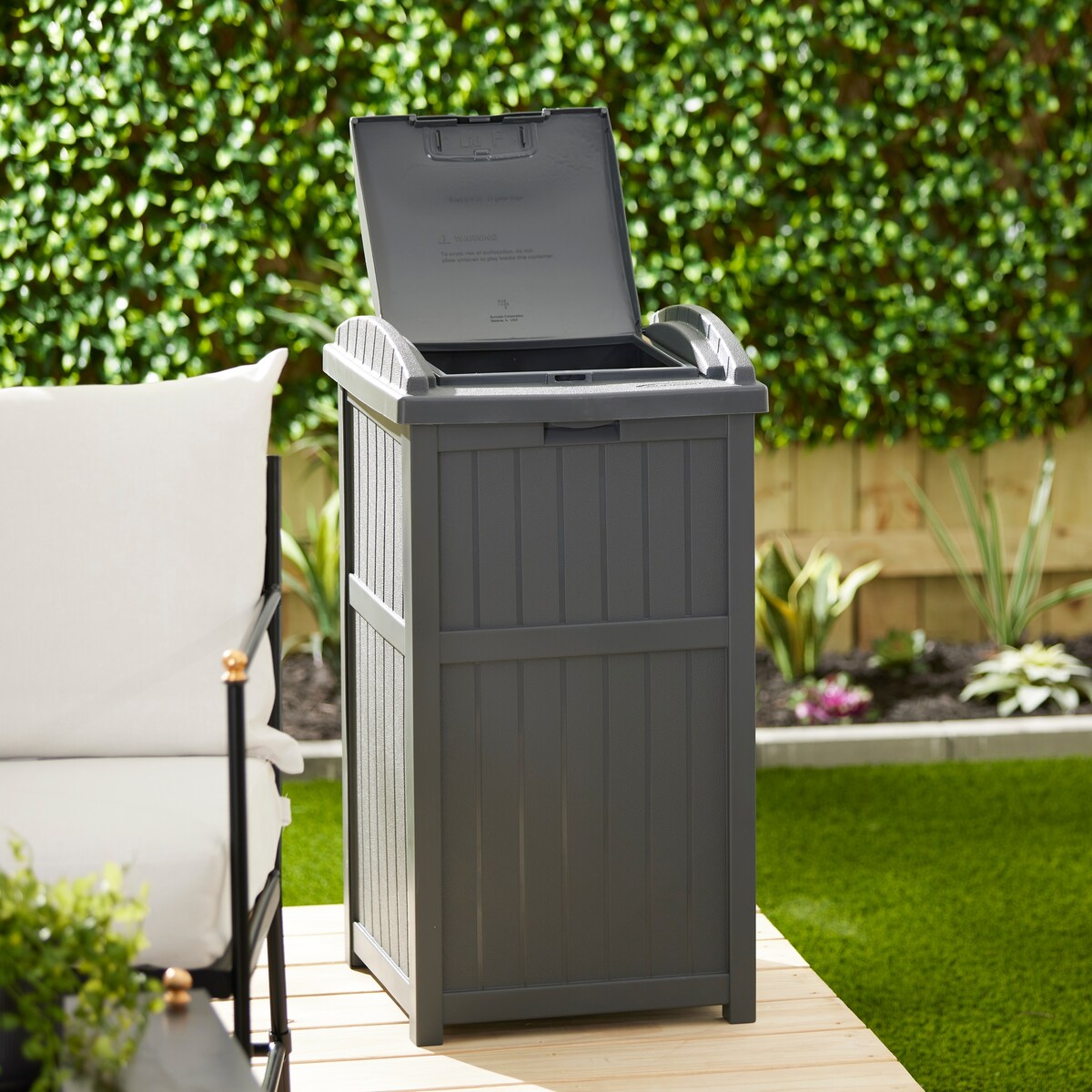Suncast 30 Gallon Hideaway Trash Waste Bins for Outdoor, Cyberspace