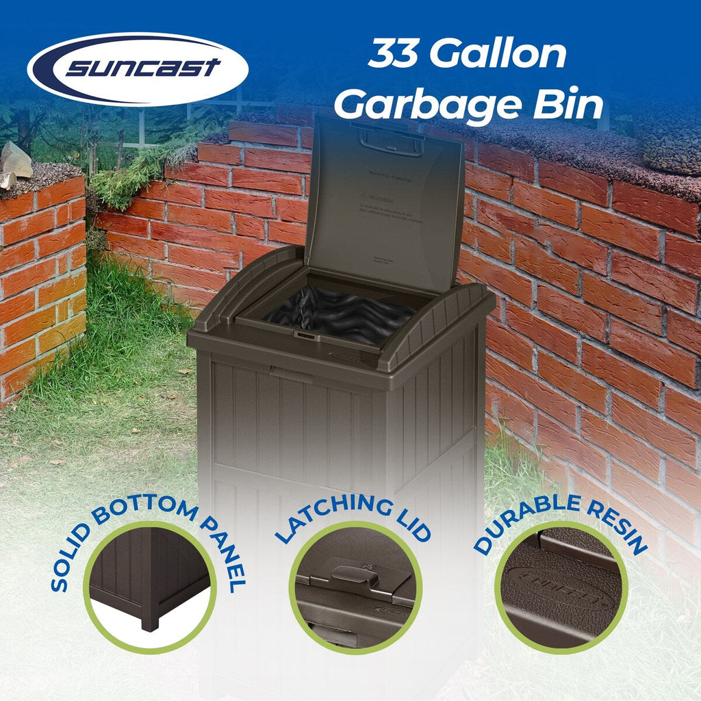 Suncast 30 Gallon Hideaway Trash Waste Bins for Outdoor, Cyberspace