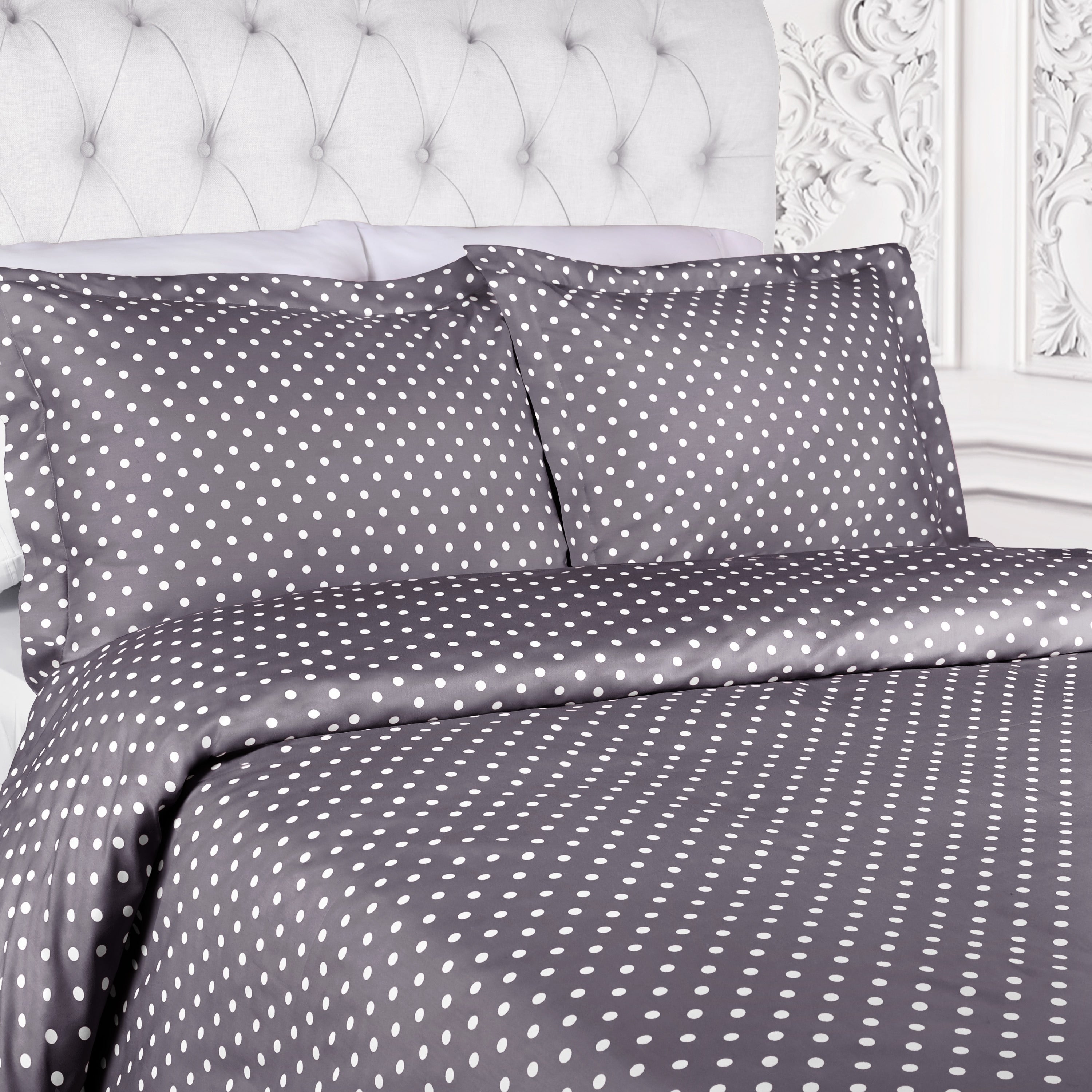 Superior Thread Count 600TC Polka Dot Cotton Blend Duvet Cover Set