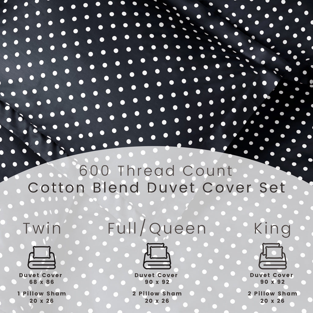 Superior Thread Count 600TC Polka Dot Cotton Blend Duvet Cover Set