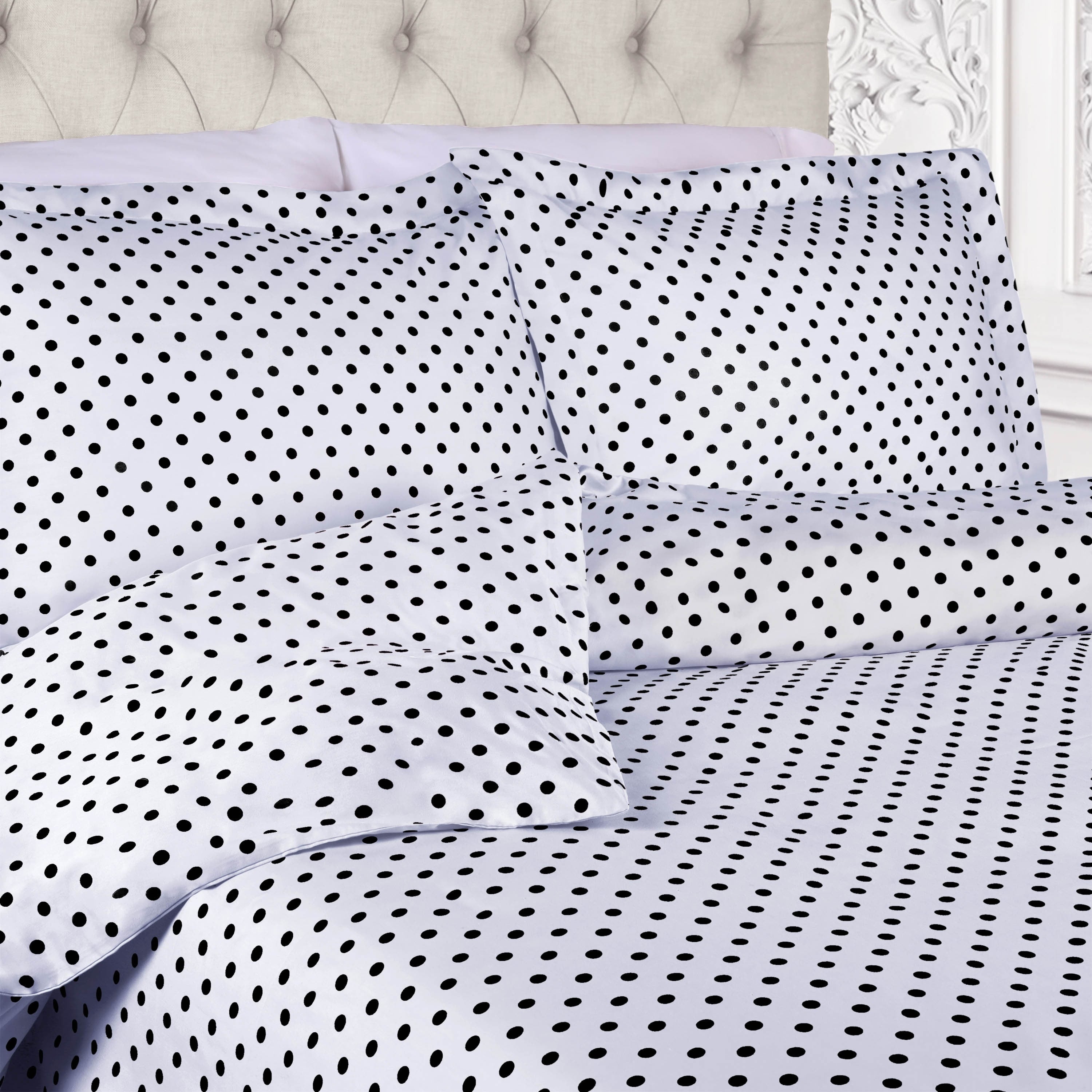 Superior Thread Count 600TC Polka Dot Cotton Blend Duvet Cover Set