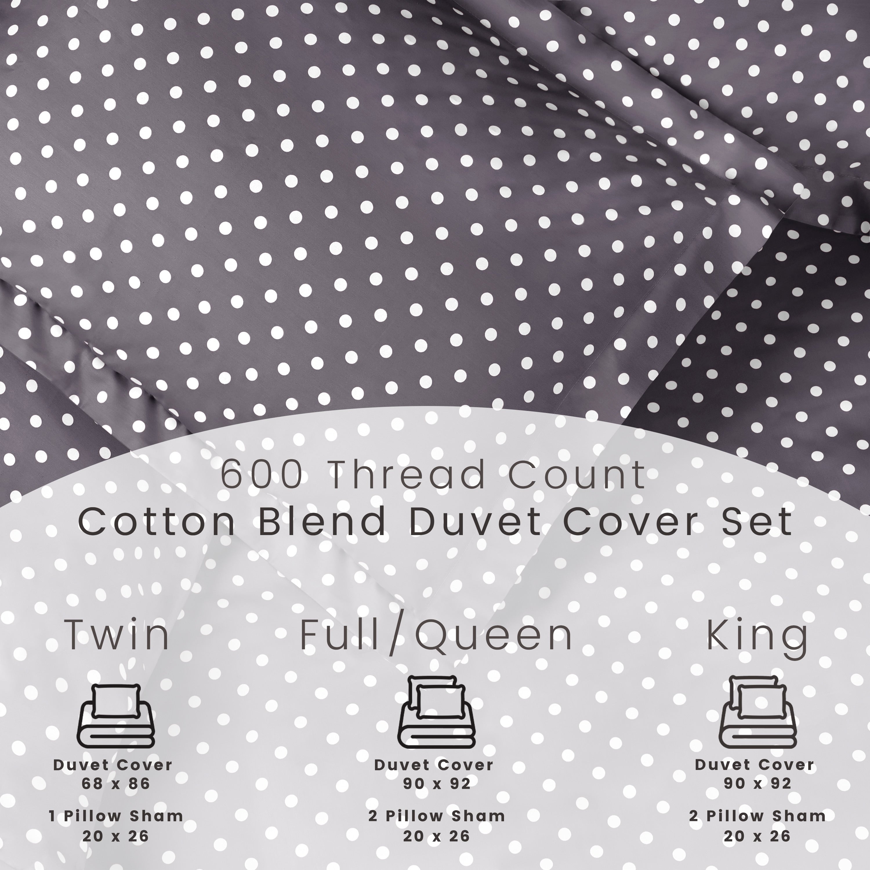 Superior Thread Count 600TC Polka Dot Cotton Blend Duvet Cover Set