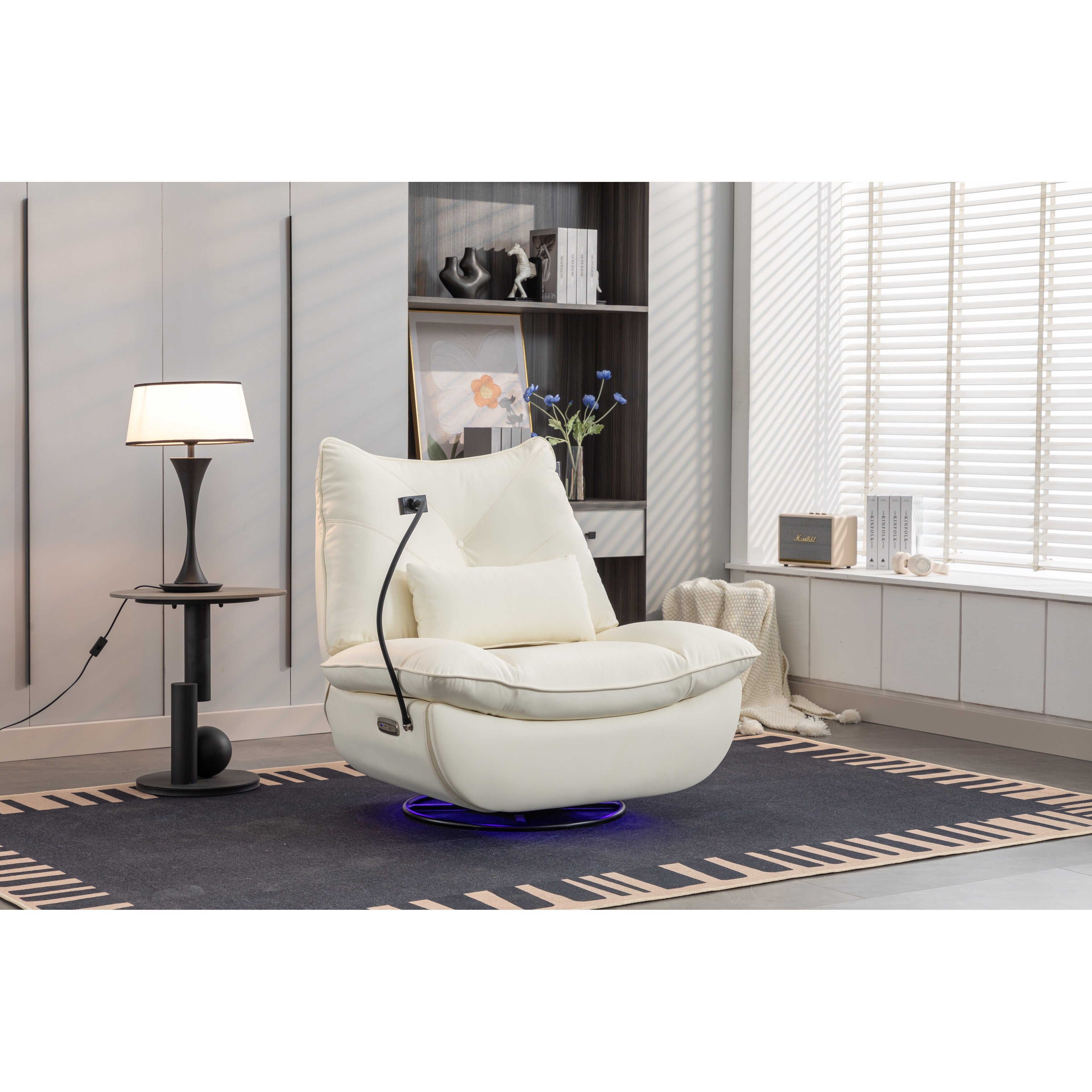 Swivel Glider Power Recliner with Bluetooth Speakers, Phone Holder, USB and Type-C Charging Ports, Hidden Arm Storage