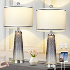 Table Lamps Nightlight 2in1 Glass Gray Charging Ports 2-Way Touch Switch (Set of 2) - 12'' x 12'' x 26'' (L x W x H)