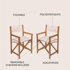 Theo Classic Mid-Century Outdoor Acacia Wood Foldable Diamond-Quilted Back Director Chair with Cushion, (Set of 2) by JONATHAN Y
