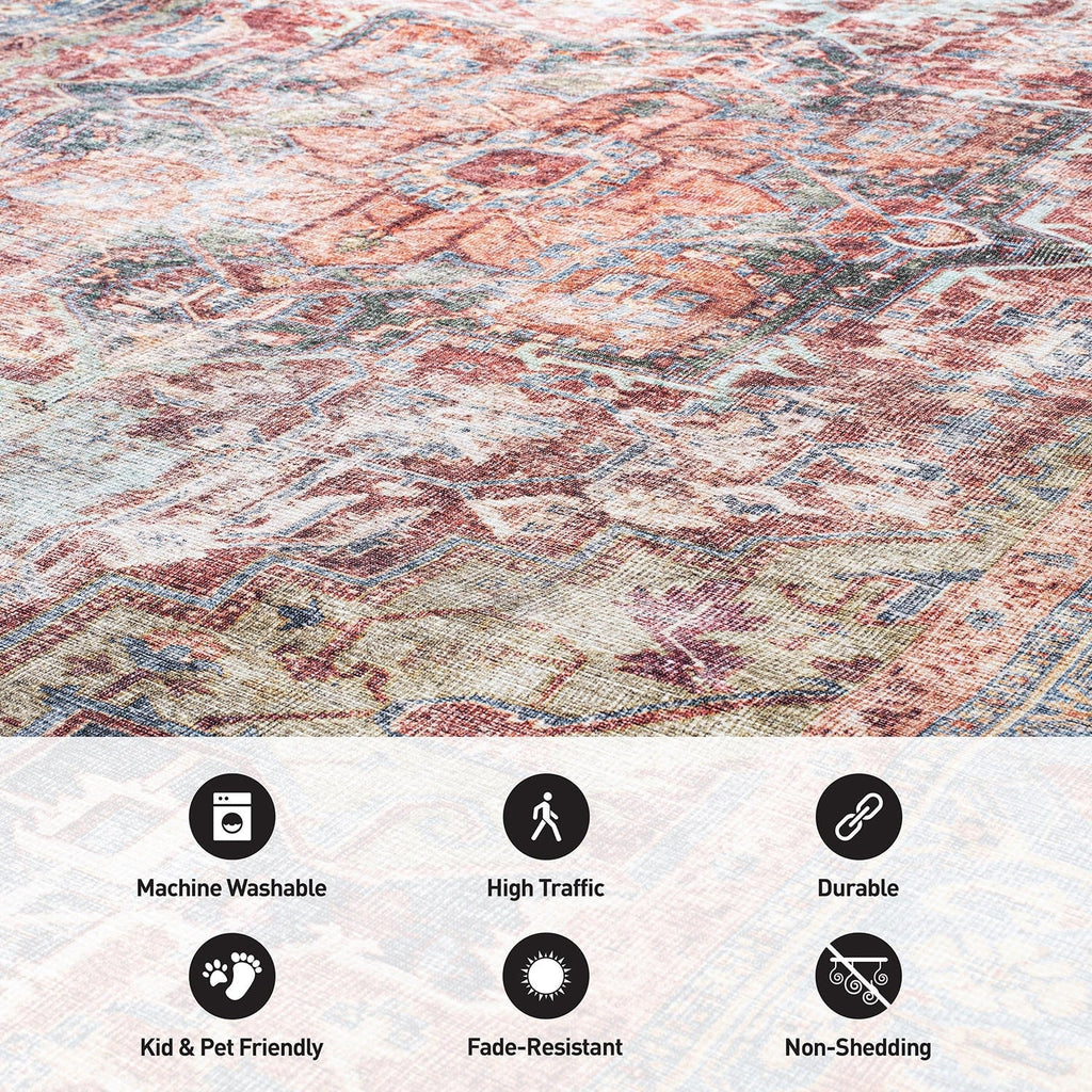 Traditional Distressed Machine Washable Area Rug