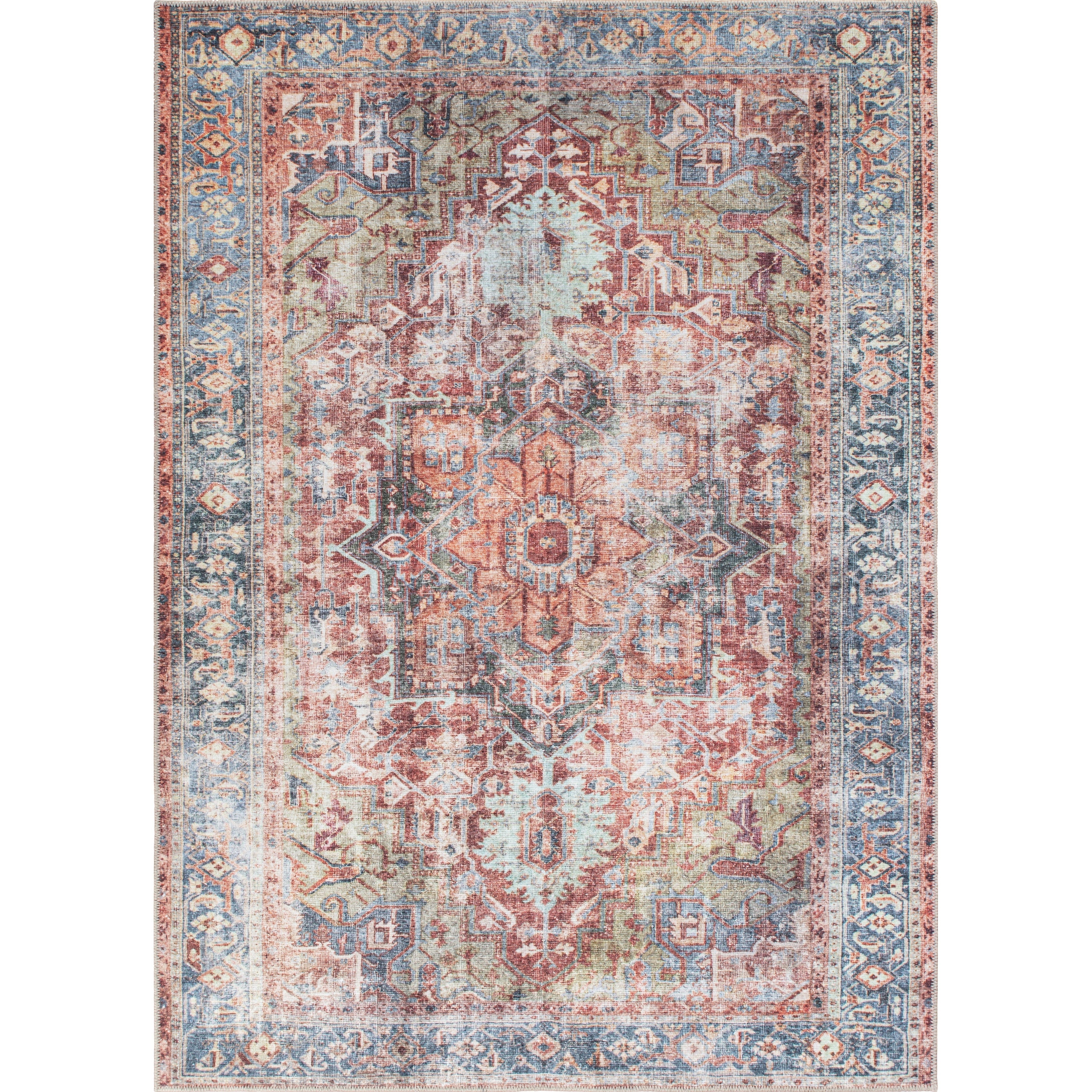 Traditional Distressed Machine Washable Area Rug