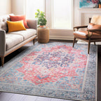 Traditional Distressed Vintage Machine Washbale Multi Area Rug