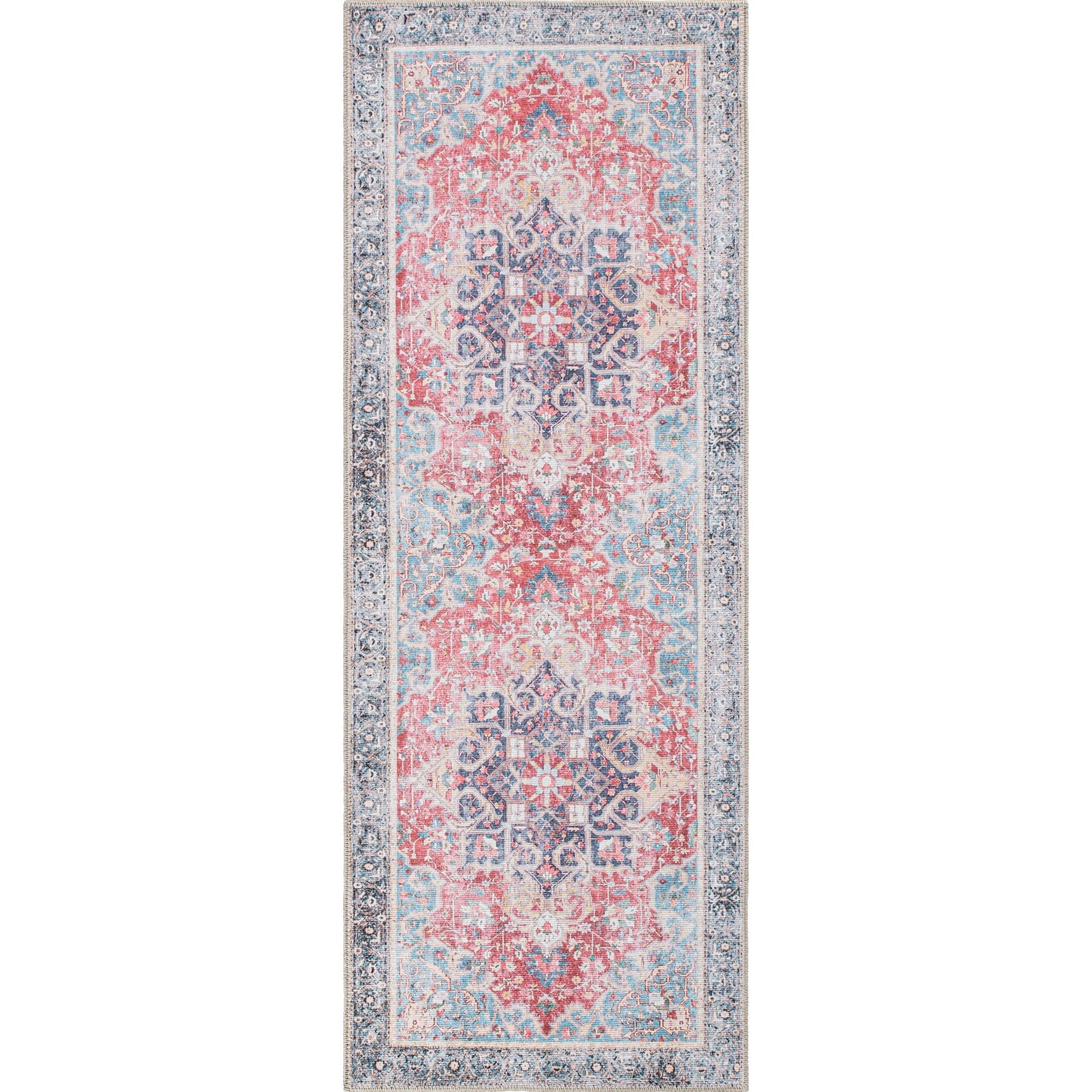 Traditional Distressed Vintage Machine Washbale Multi Area Rug