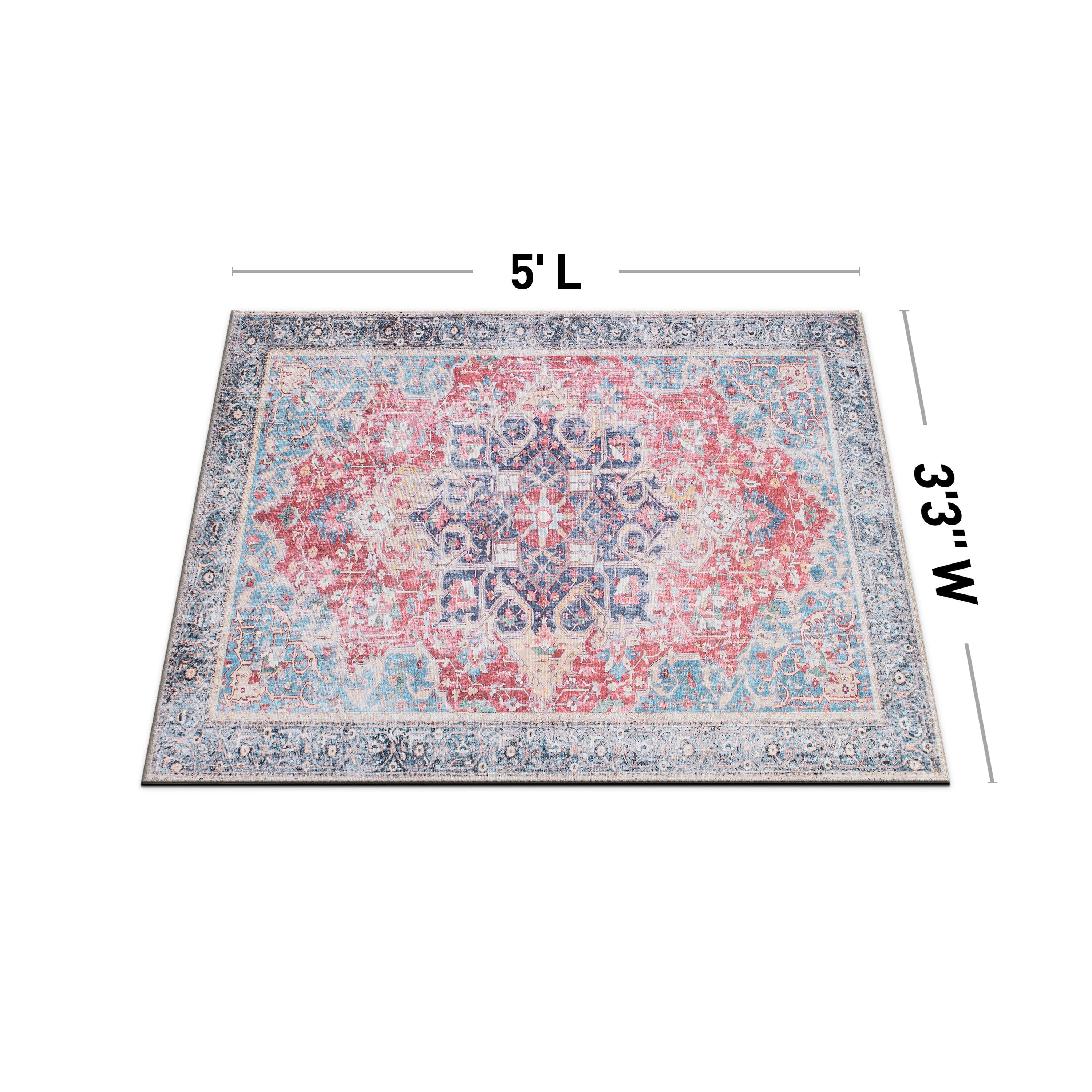 Traditional Distressed Vintage Machine Washbale Multi Area Rug