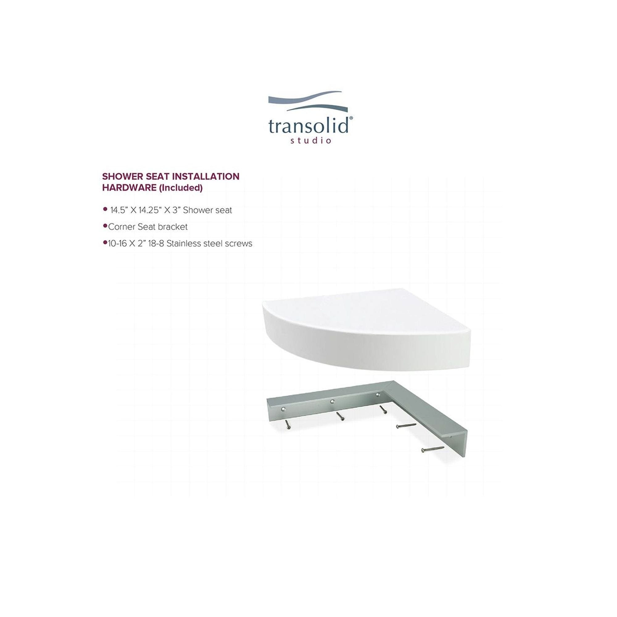 Transolid Studio 14-In X 14-In Solid Surface Wall-Mount Corner Shower Seat - 14.5 x 14.25 x 3