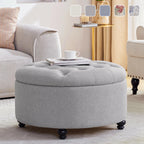 Tufted Large Round Storage Ottoman Footrest Beige/ Grey/ Blue