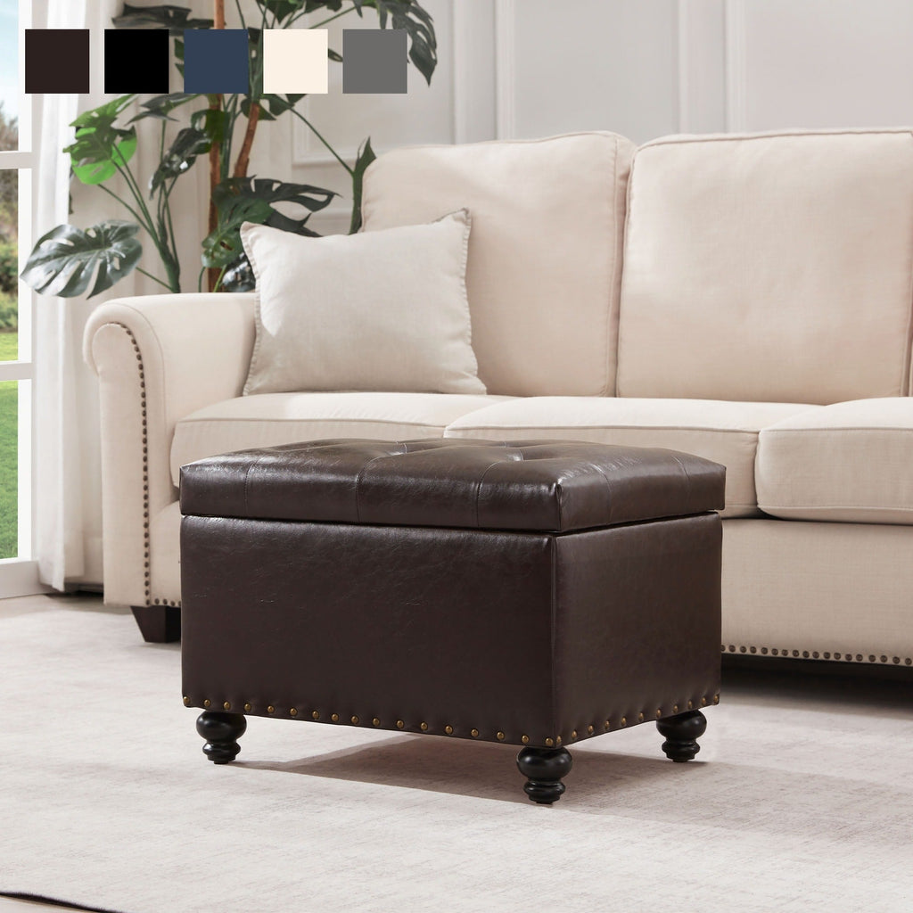 Tufted Storage Ottoman Bench, Rectangular Footstool