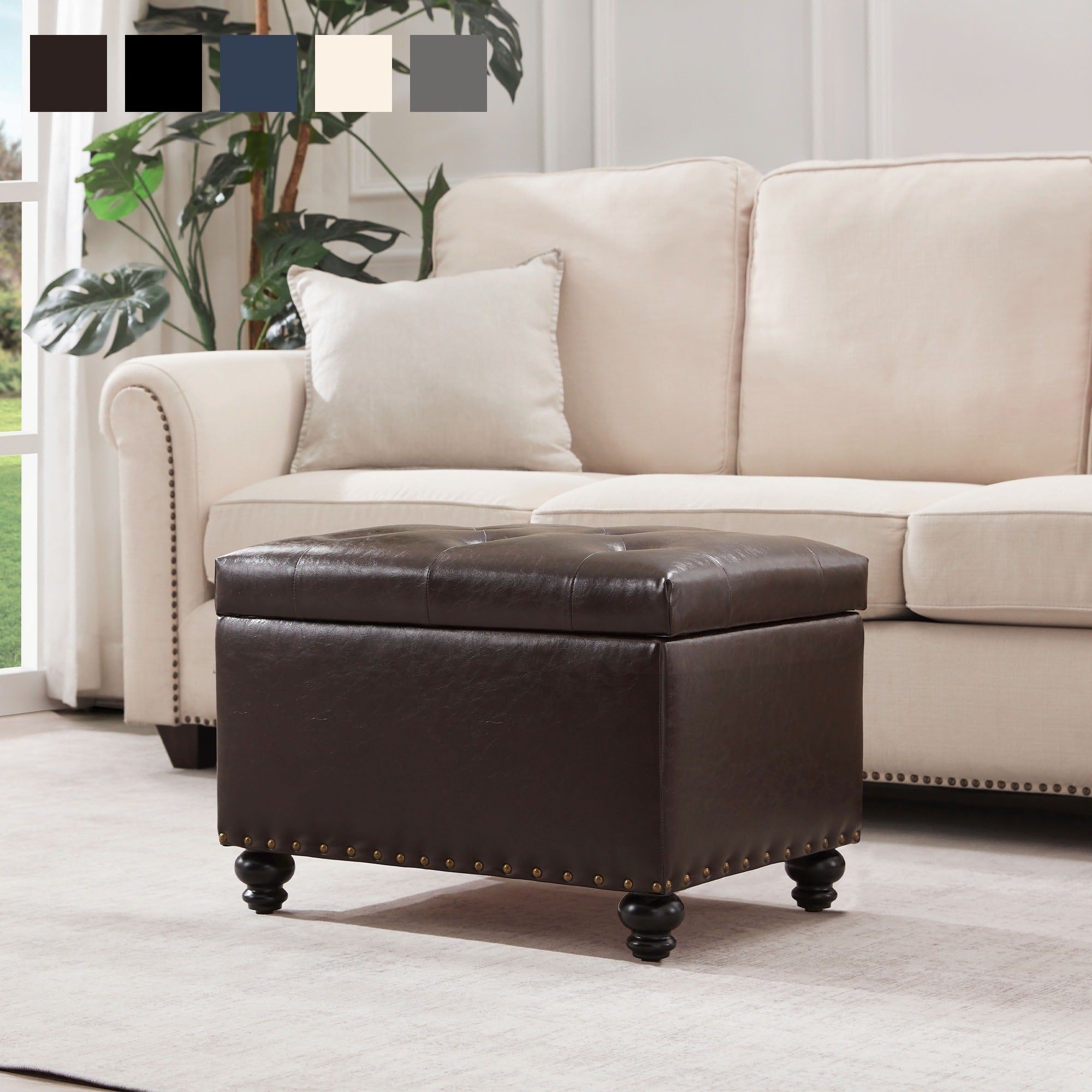 Tufted Storage Ottoman Bench, Rectangular Footstool