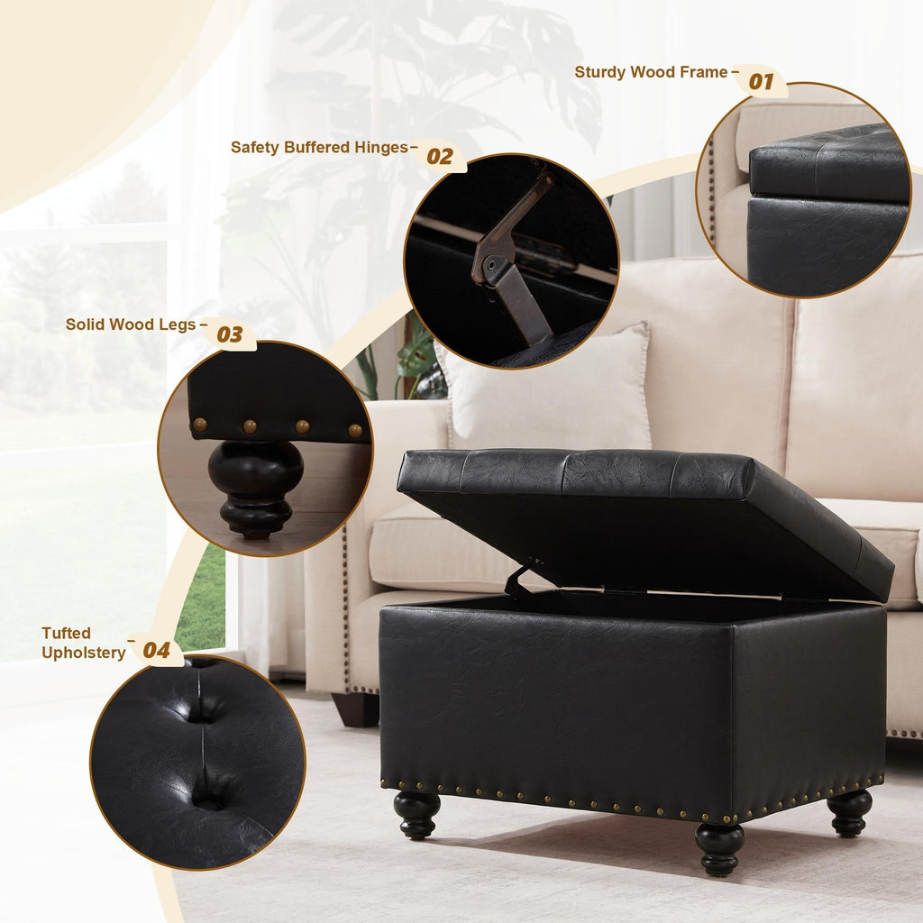 Tufted Storage Ottoman Bench, Rectangular Footstool