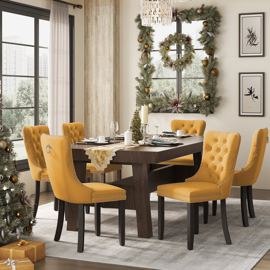Upholstered Tufted Velvet Dining Chair with Solid Wood Legs Set of 6