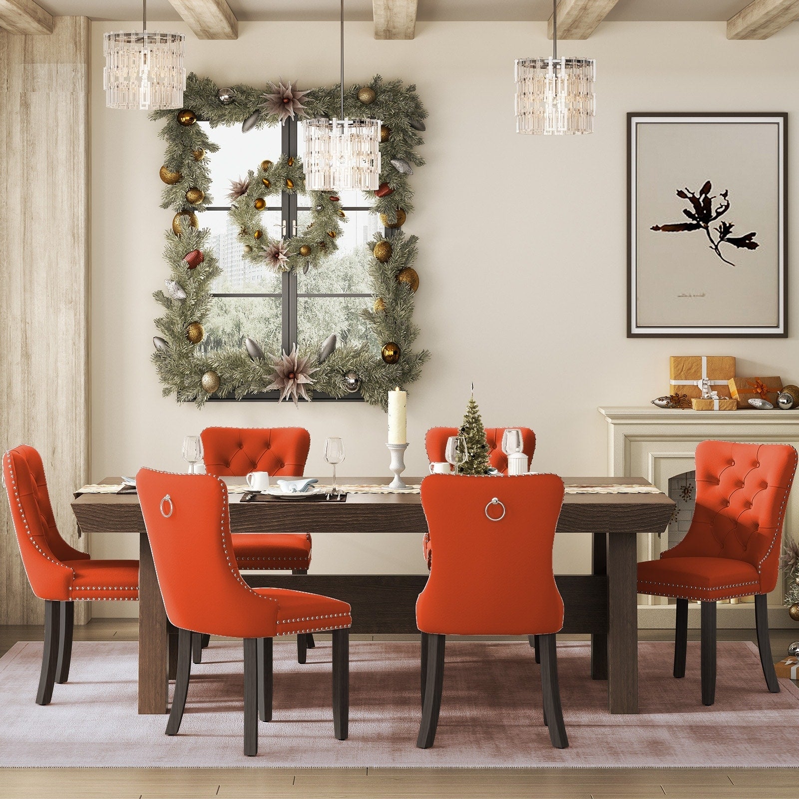 Upholstered Tufted Velvet Dining Chair with Solid Wood Legs Set of 6