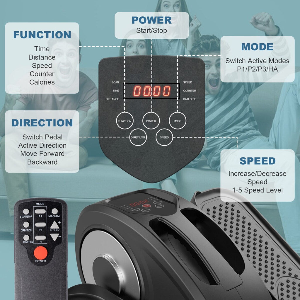 Under Desk Elliptical Machine, Elliptical Trainer with Remote Control Seated Pedal Exerciser for Seniors Adults and Teens