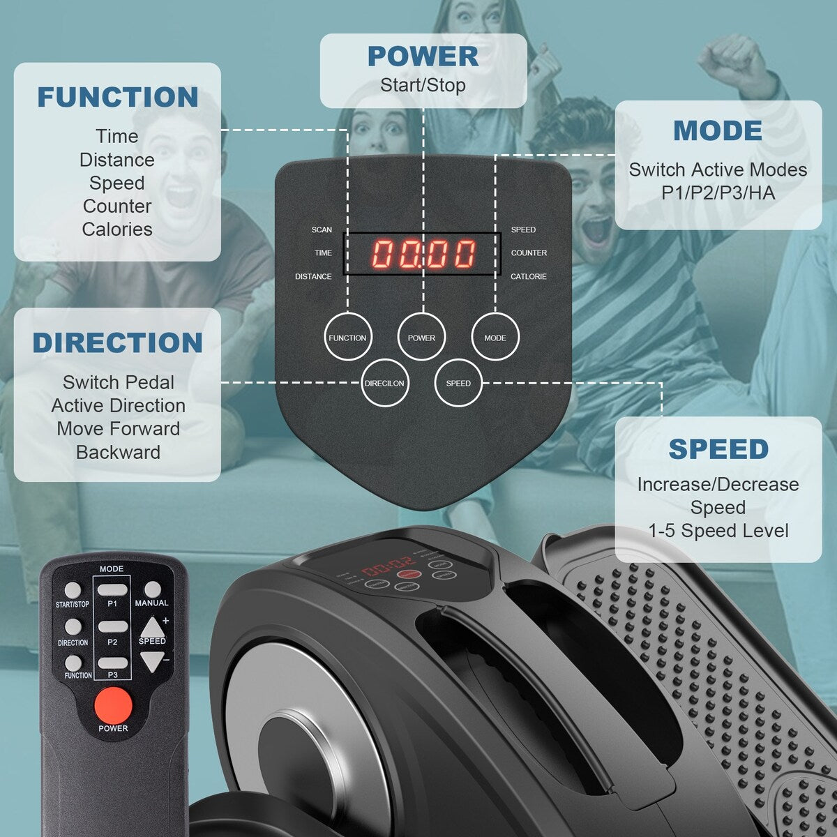 Under Desk Elliptical Machine, Elliptical Trainer with Remote Control Seated Pedal Exerciser for Seniors Adults and Teens