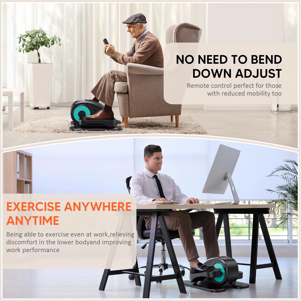 Under Desk Elliptical Machine, Elliptical Trainer with Remote Control Seated Pedal Exerciser for Seniors Adults and Teens