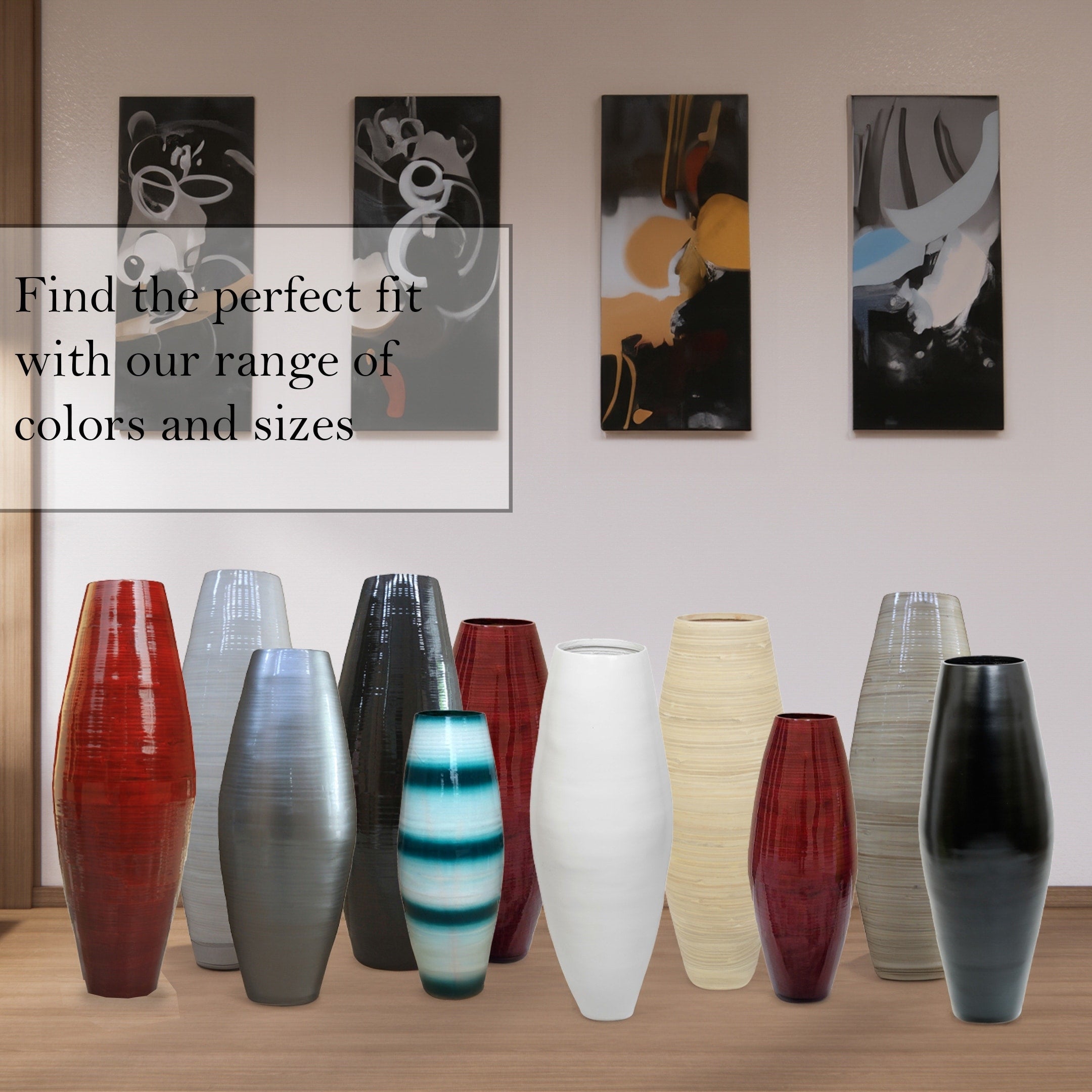 Uniquewise Tall Cylinder Bamboo Floor Vase Decorative Accent for Hotel Lobbies and Spa, Perfect Decor for Living Room or Hallway