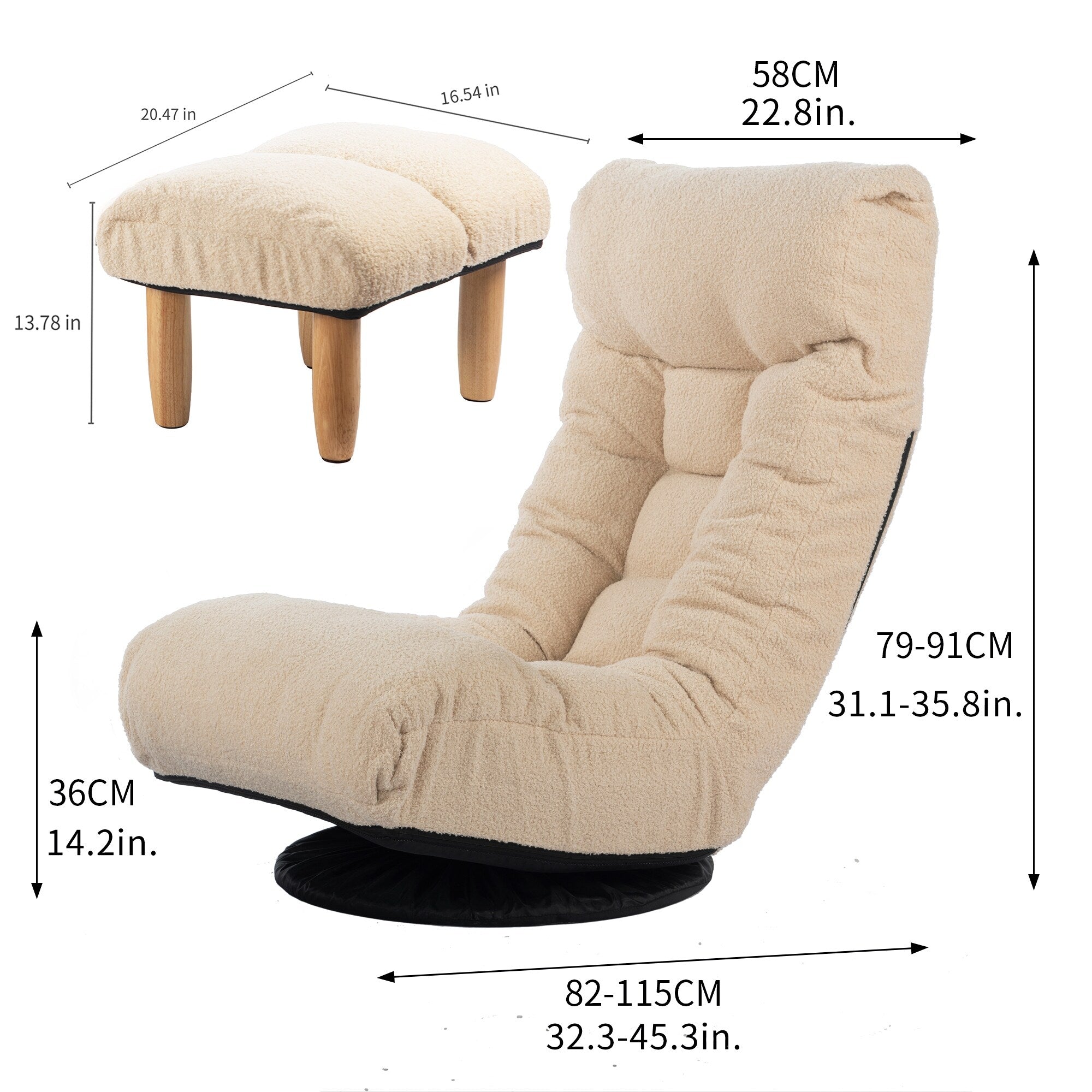 Upholstered Armless Recliner Set with Ottoman and Adjustable Headrest