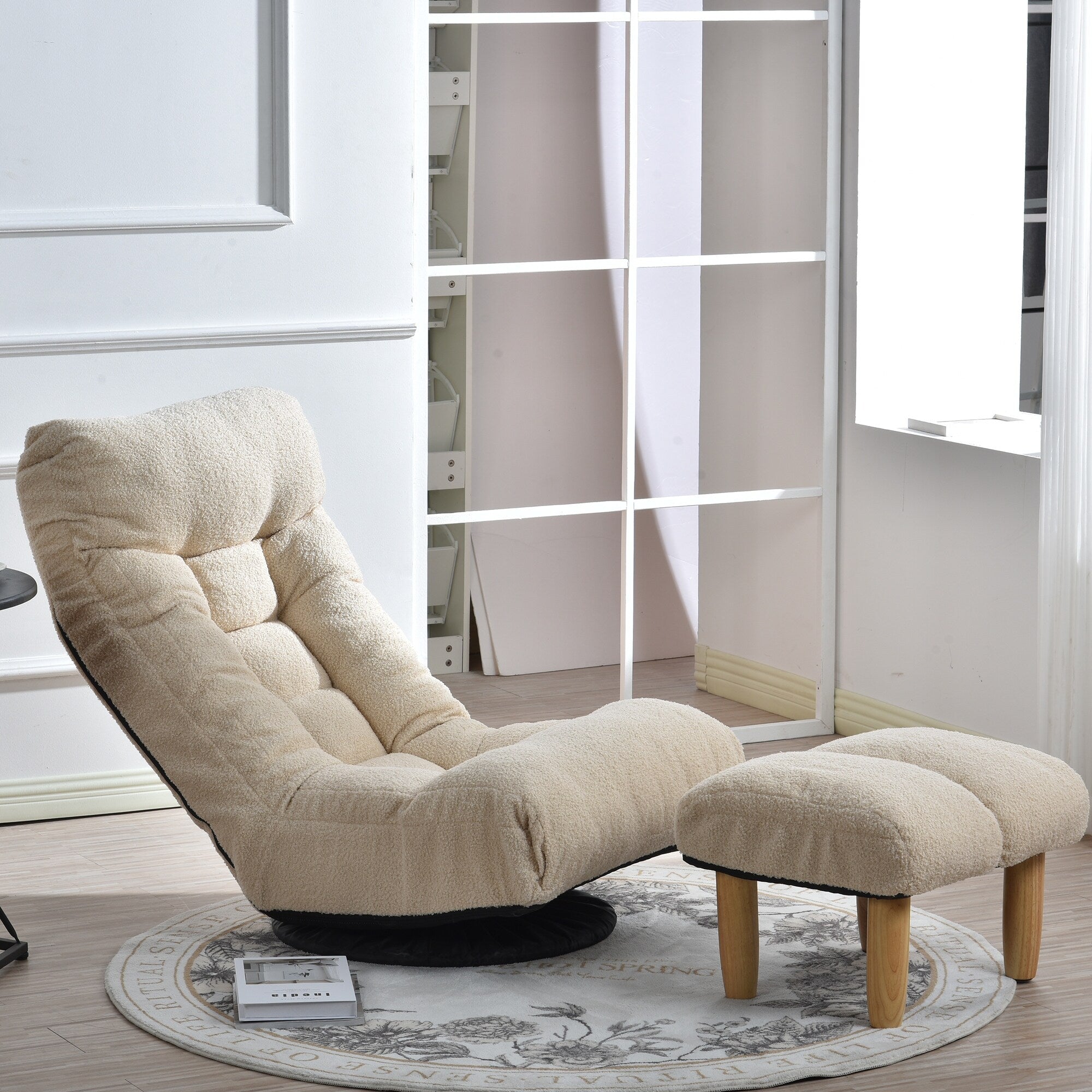 Upholstered Armless Recliner Set with Ottoman and Adjustable Headrest