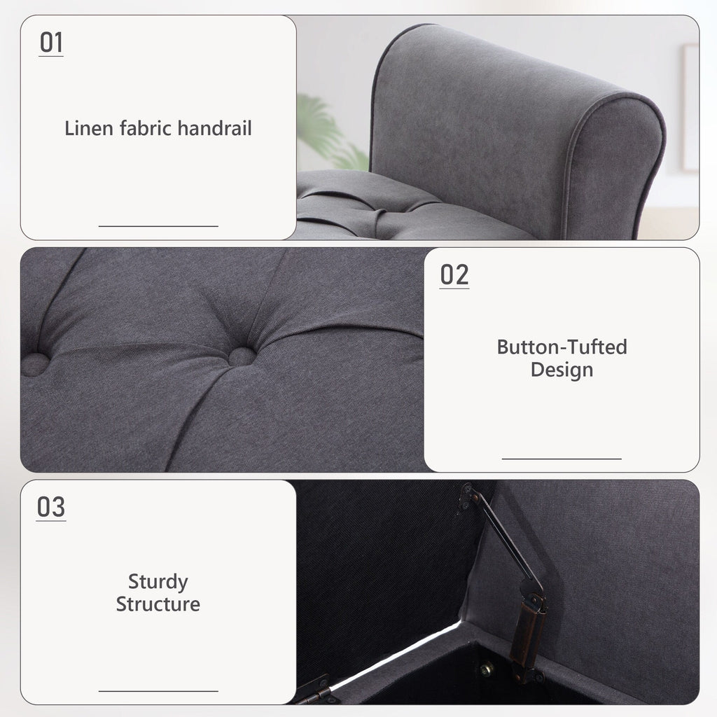 Upholstered Storage Bench Arm Bench Entryway Bench with Tufted Flip Top 50.4 Inches