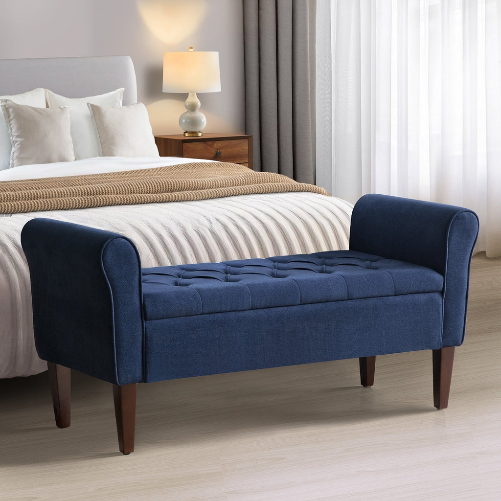 Upholstered Storage Bench Arm Bench Entryway Bench with Tufted Flip Top 50.4 Inches