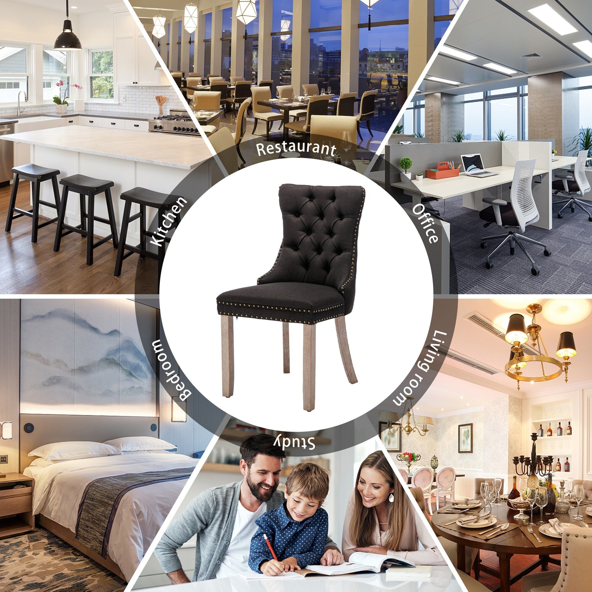 Upholstered Tufted Velvet Dining Chair with Solid Wood Legs Set of 6