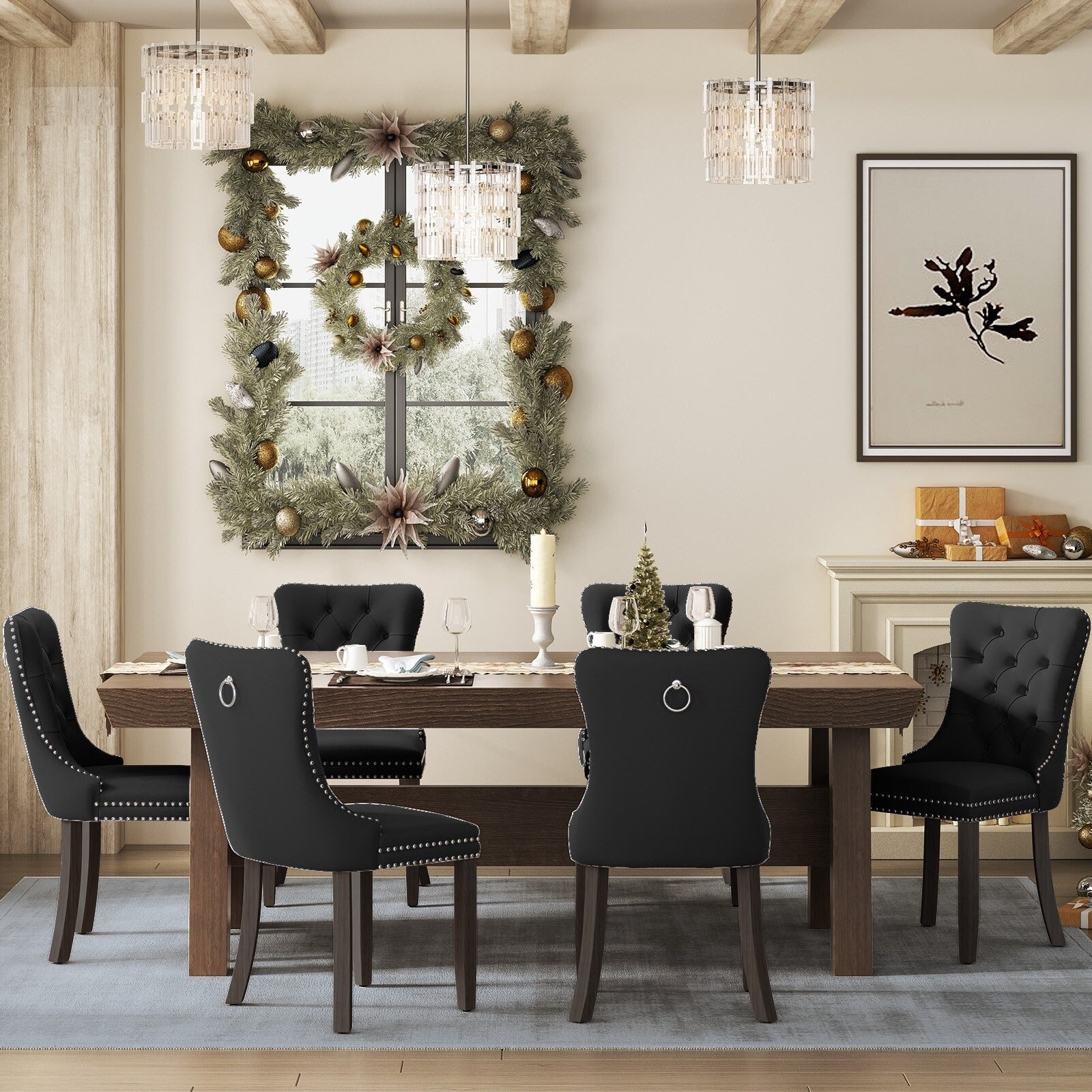 Upholstered Tufted Velvet Dining Chair with Solid Wood Legs Set of 6